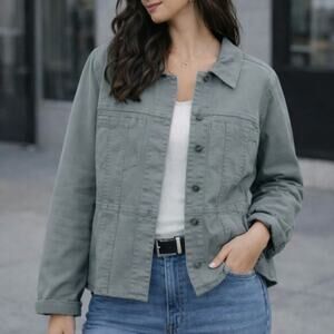 Democracy Jacket Women's Size L Green Stretch  Pockets Casual Minimalist  NWOT